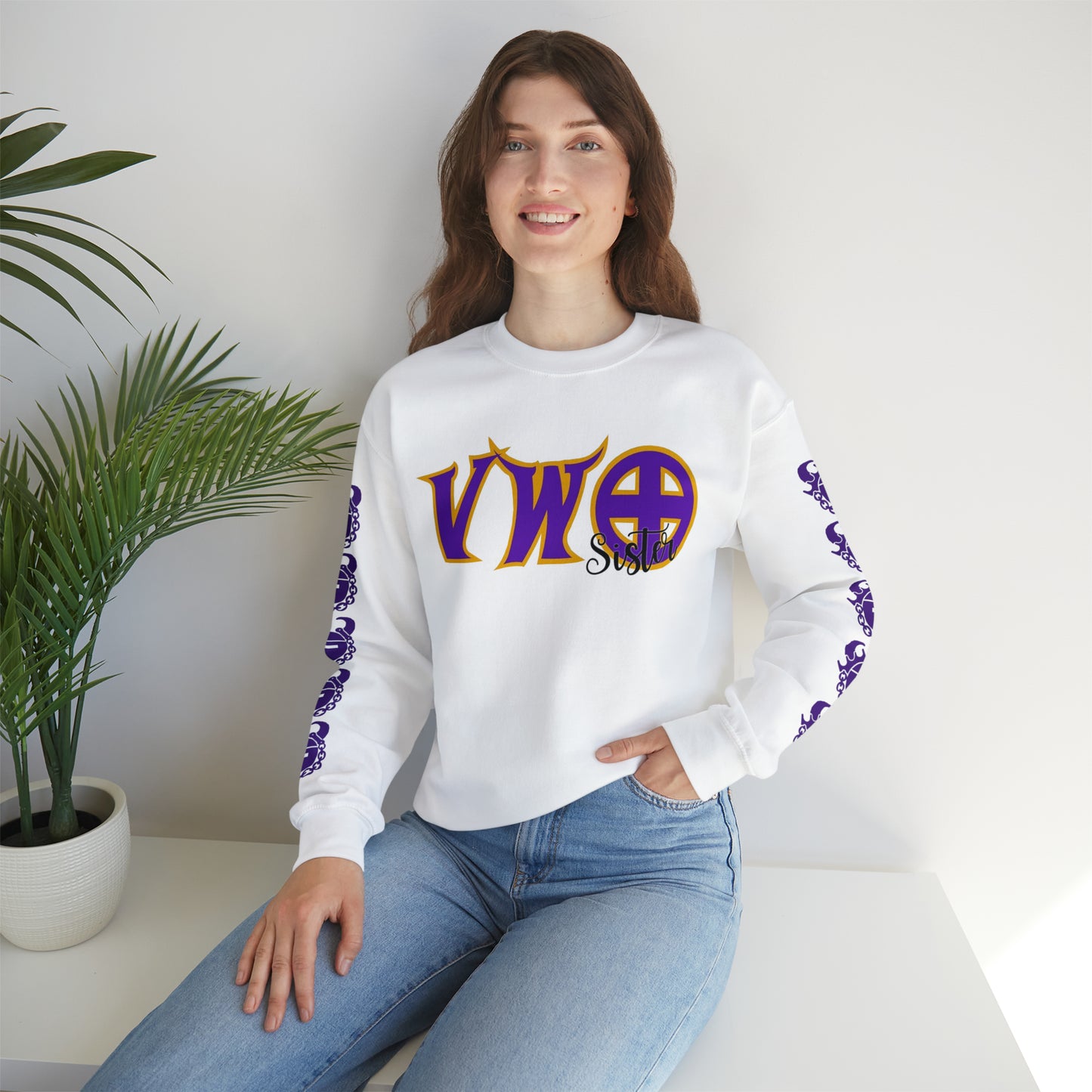 Unisex Heavy Blend™ Crewneck - VWO Sister + Game Day Helmet (Sleeves)