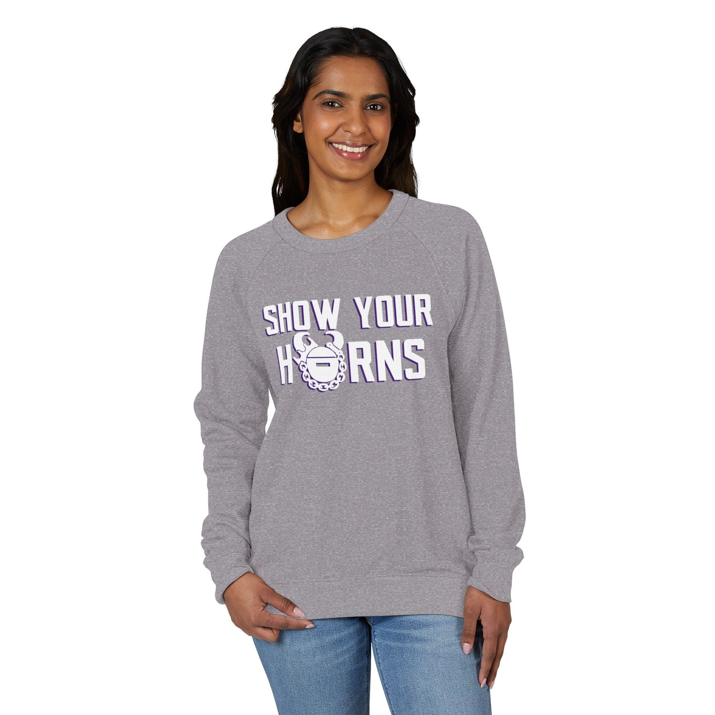Unisex French Terry Raglan Crewneck - Show Your Horns