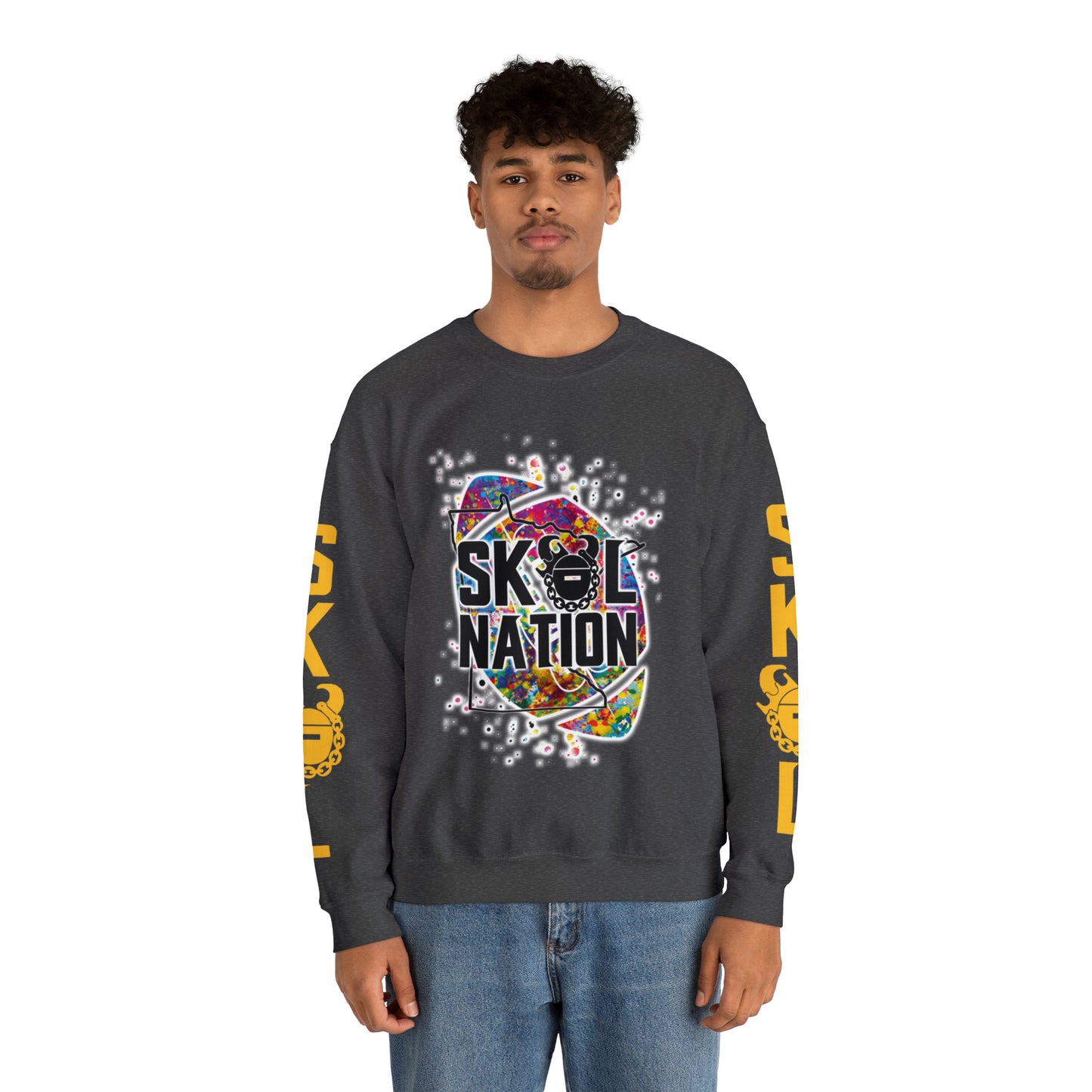 Unisex Heavy Blend™ Crewneck - MN Nation (Color Blast) + Game Day Helmet (Sleeves)