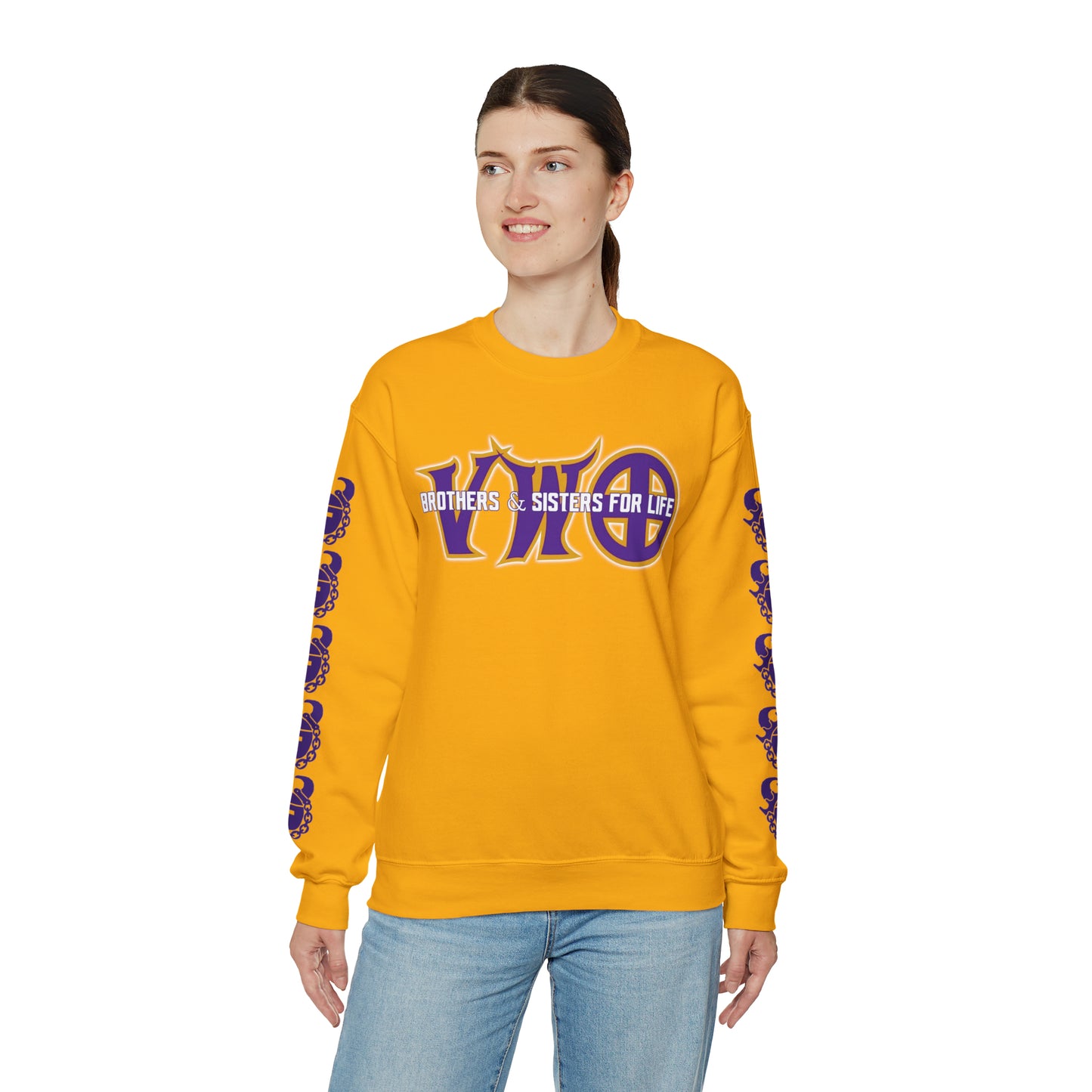 Unisex Heavy Blend™ Crewneck - VWO Brothers & Sisters + Game Day Helmet (Sleeves)