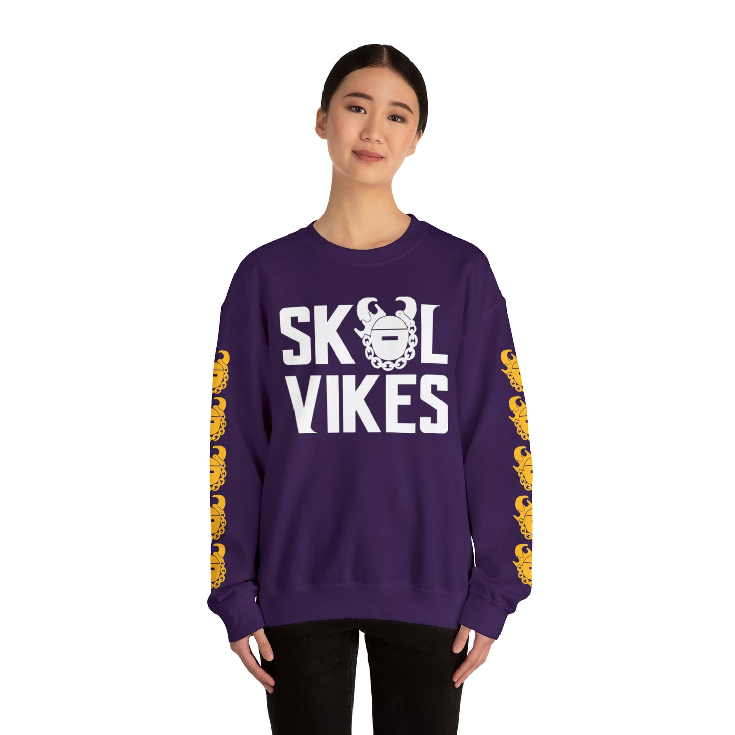 Unisex Heavy Blend™ Crewneck - Vikes + Game Day Helmet (Sleeves)