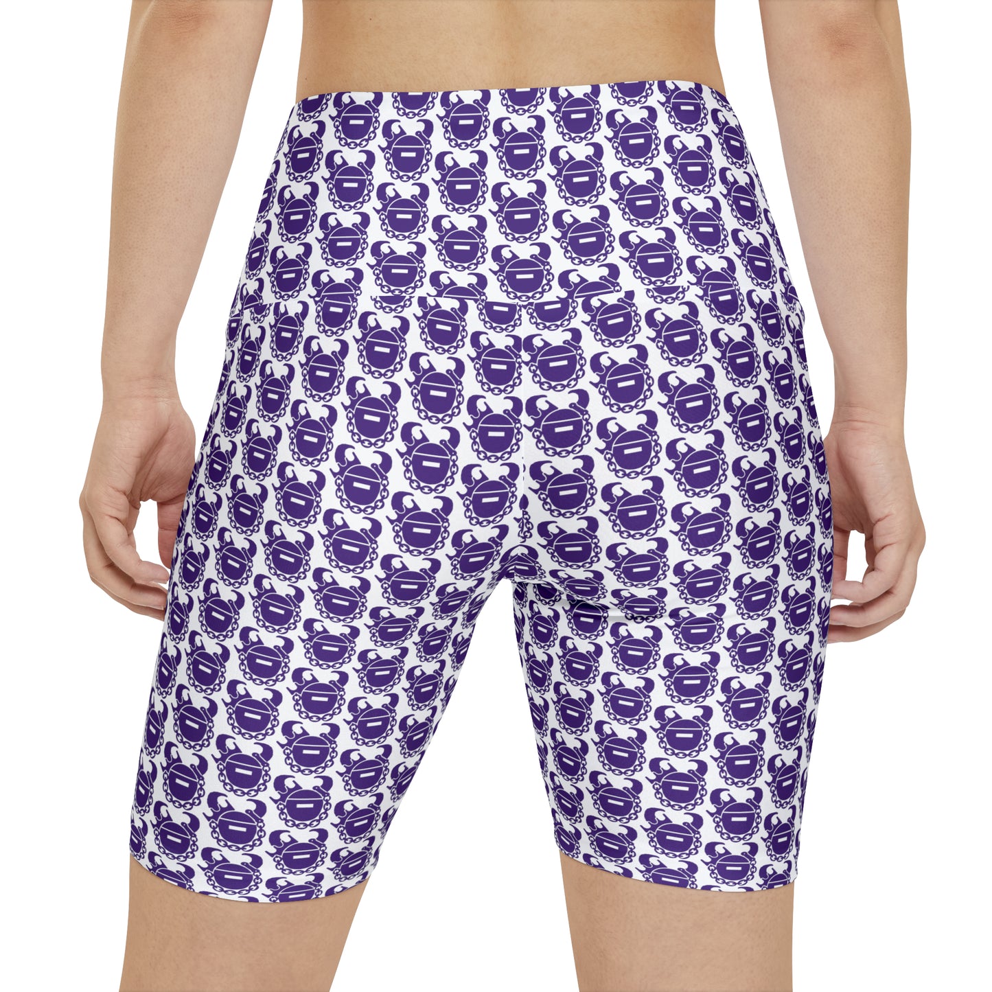 Women's Workout Shorts - White/Purple Helmets