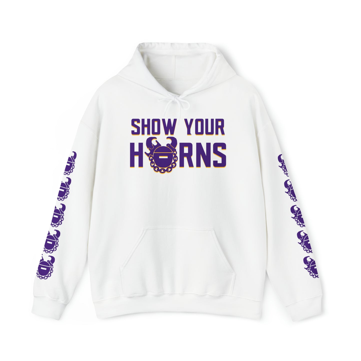 Unisex Heavy Blend™ Hooded Sweatshirt - Show Your Horns + Game Day Helmet (Sleeves)