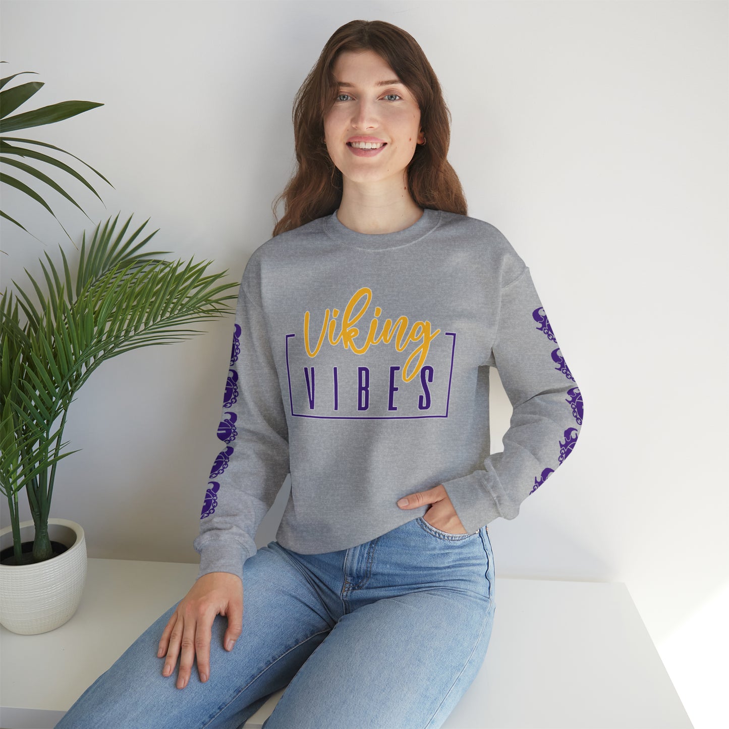 Unisex Heavy Blend™ Crewneck - Vibes + Game Day Helmet (Sleeves)