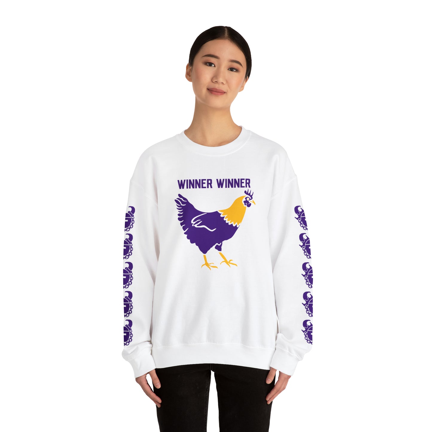 Unisex Heavy Blend™ Crewneck - Winner Winner Chicken Dinner + Game Day Helmet (Sleeves)