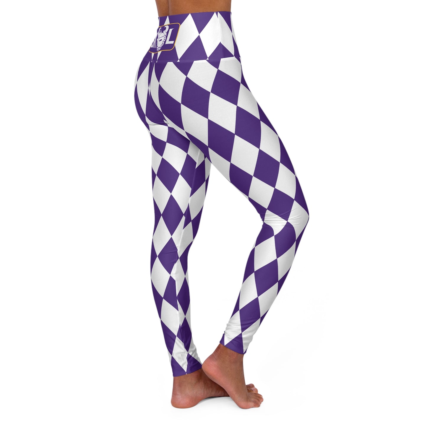 High Waisted Yoga Leggings - Purple/White Diamonds