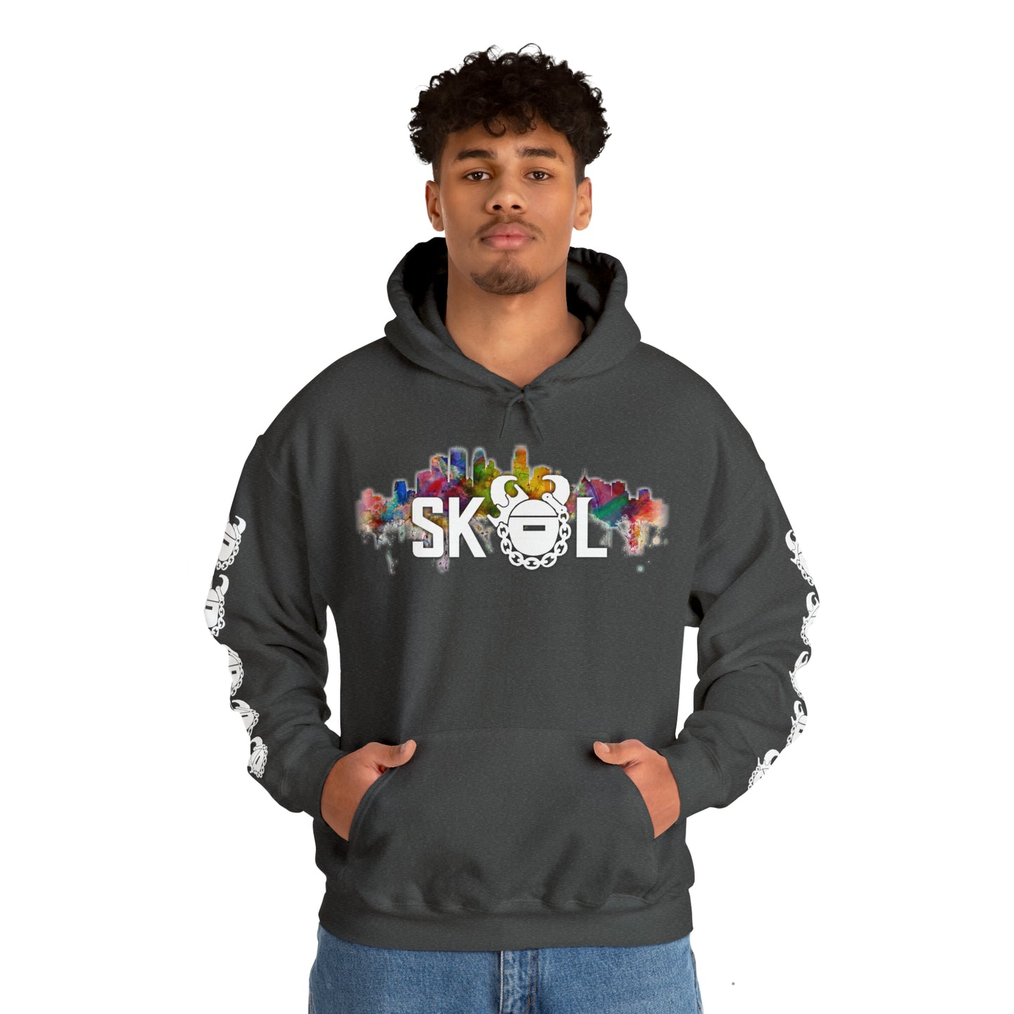 Unisex Heavy Blend™ Hooded Sweatshirt - Skyline + Game Day Helmet (Sleeves)