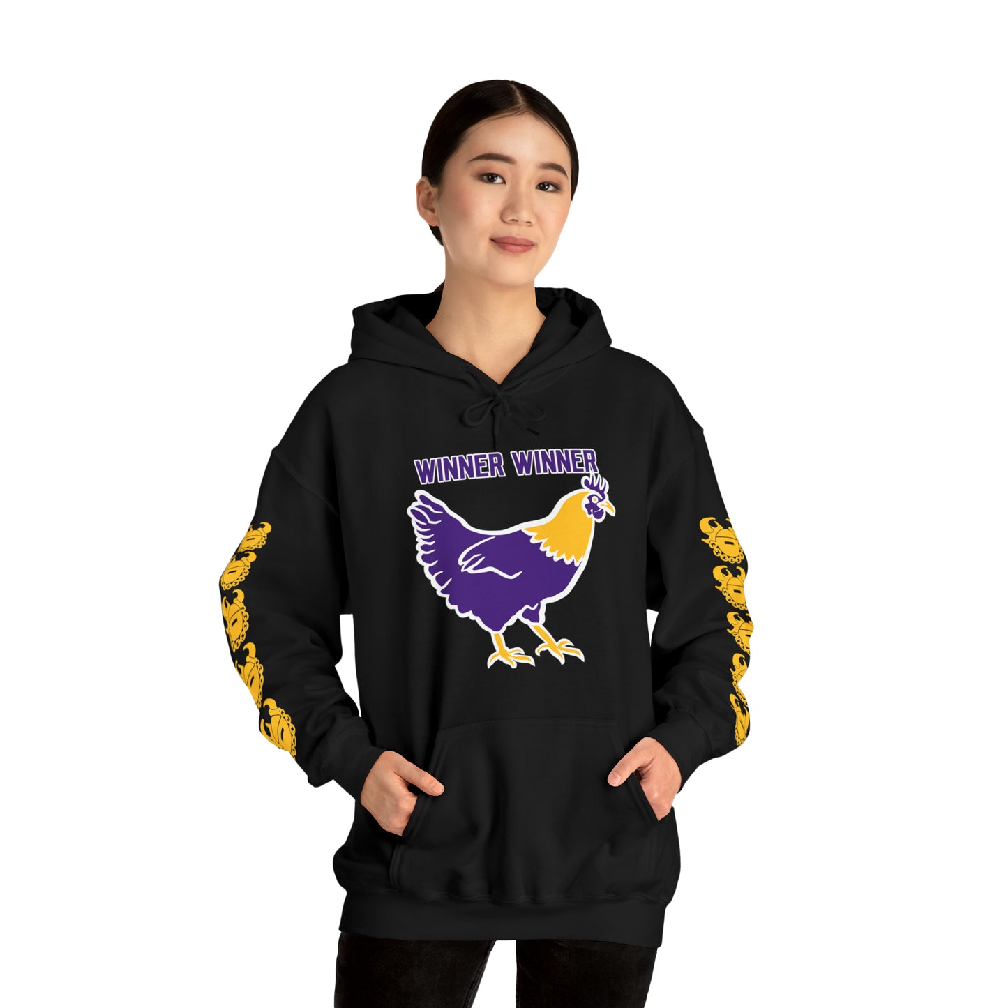 Unisex Heavy Blend™ Hooded Sweatshirt - Winner Winner Chicken Dinner + Game Day Helmet (Sleeves)