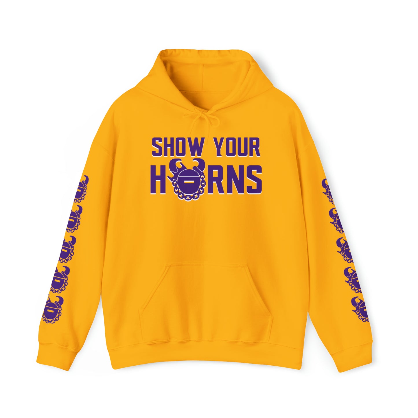 Unisex Heavy Blend™ Hooded Sweatshirt - Show Your Horns + Game Day Helmet (Sleeves)
