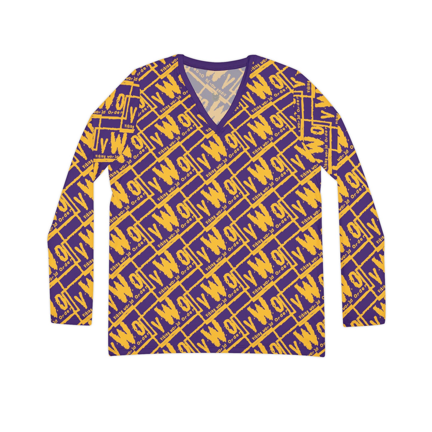 Women's Long Sleeve V-neck Shirt - Purple/Gold - VWO (Framed)