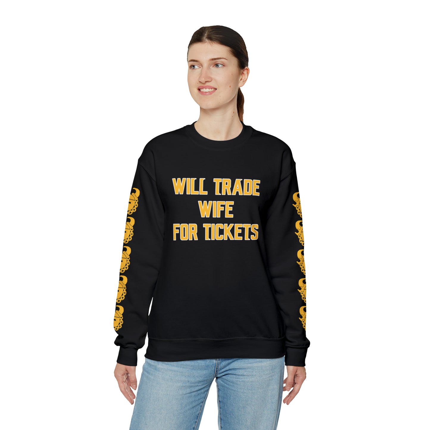 Unisex Heavy Blend™ Crewneck - Wife for Tickets + Game Day Helmet (Sleeves)