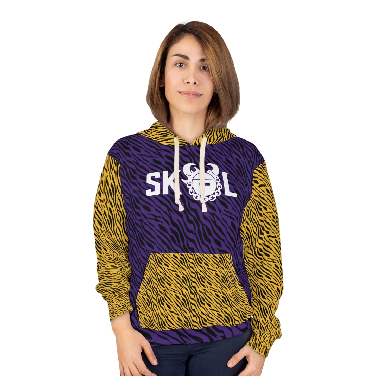 Unisex Pullover Hoodie - Purple & Gold Zebra Print - The Original