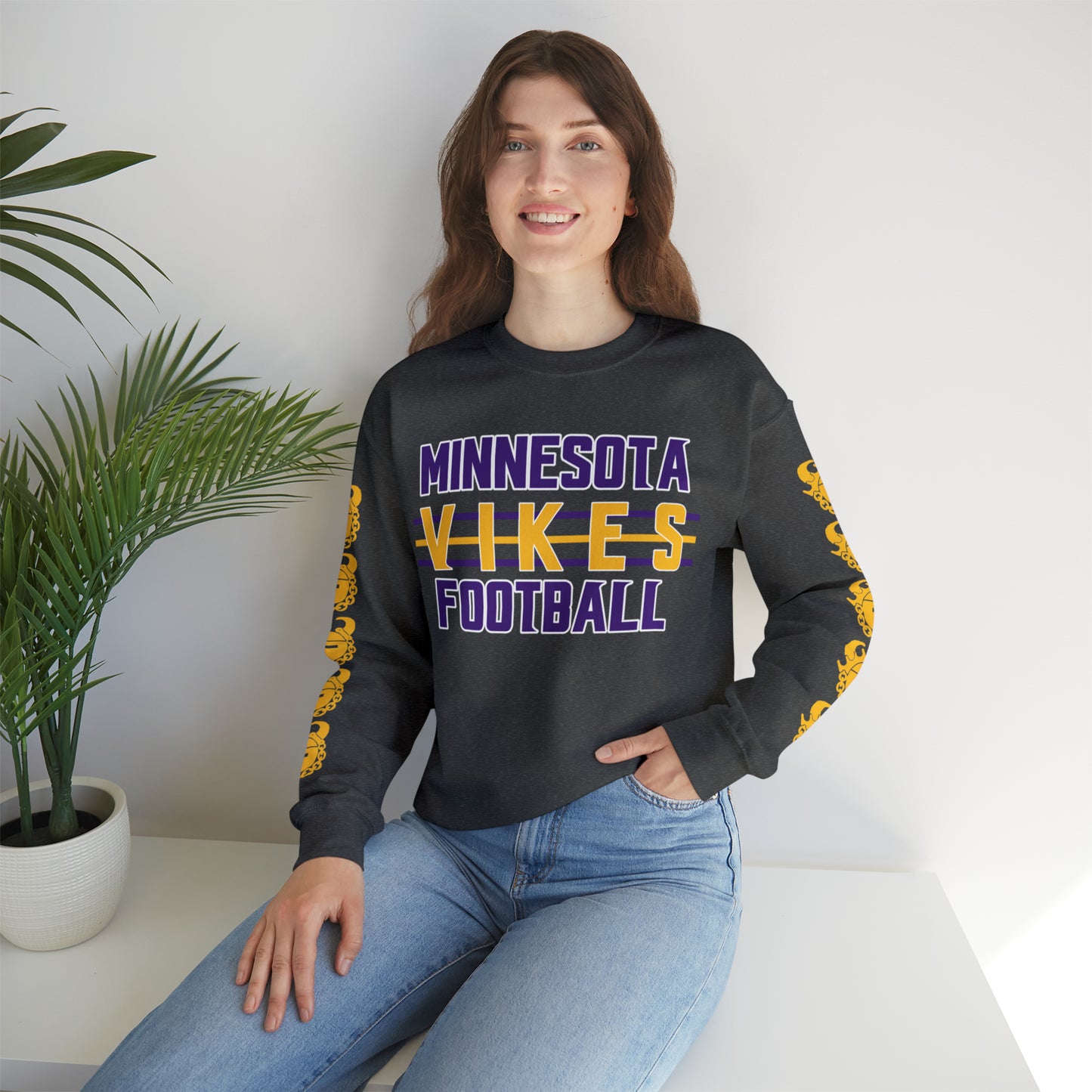 Unisex Heavy Blend™ Crewneck - Vikes Football + Game Day Helmet (Sleeves)