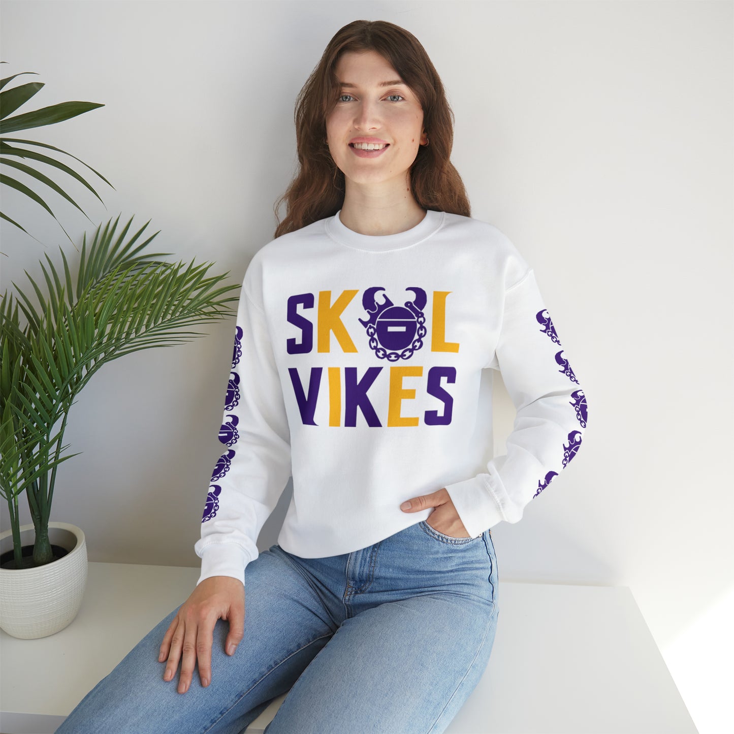 Unisex Heavy Blend™ Crewneck - Vikes + Game Day Helmet (Sleeves)