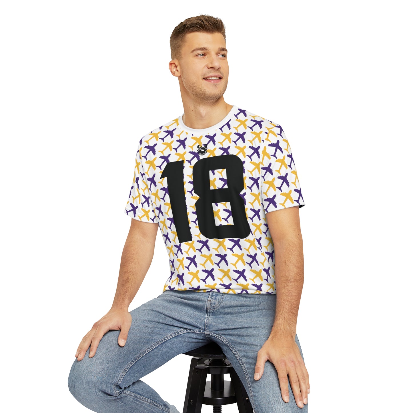 Men's Polyester Tee - Jet Planes, White - Jersey #18