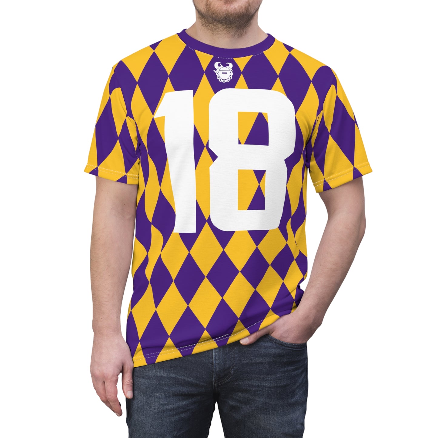 Unisex Cut & Sew Tee - Purple/Gold Diamonds - Jersey #18