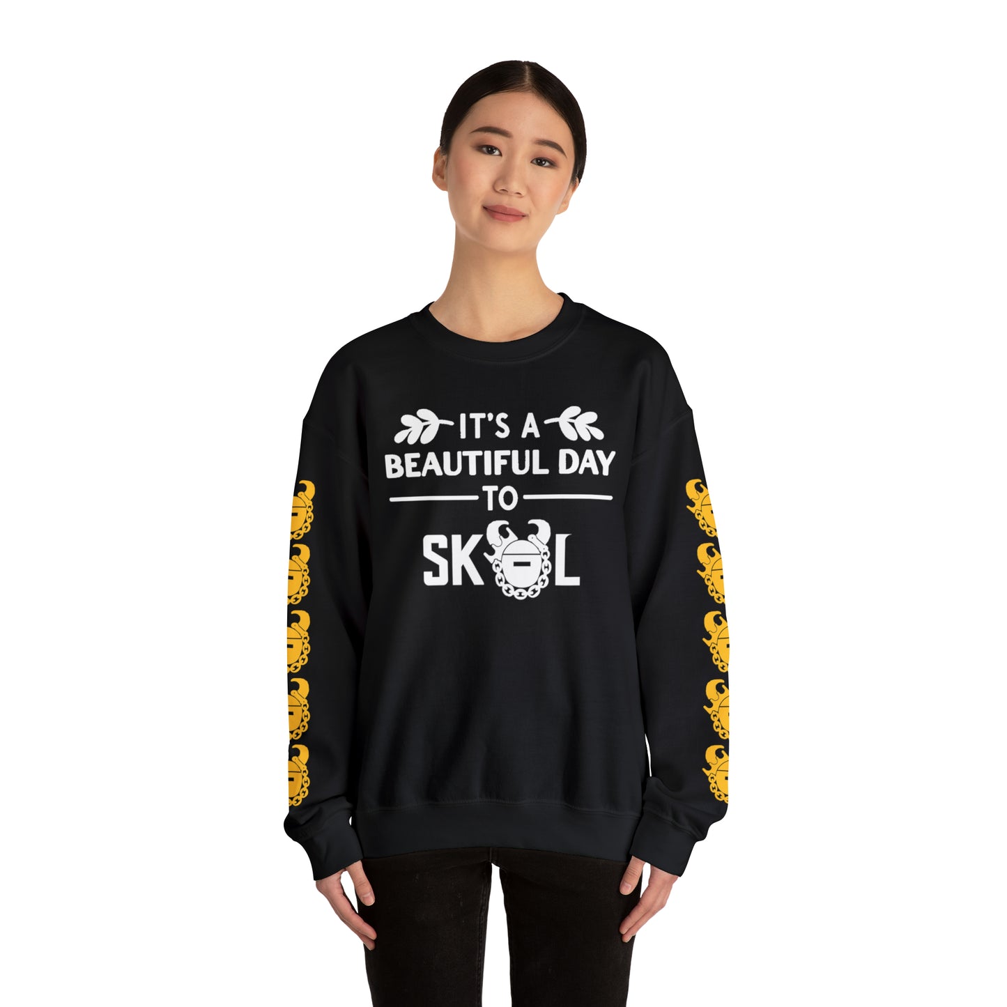 Unisex Heavy Blend™ Crewneck - It's a Beautiful Day! + Game Day Helmet (Sleeves)