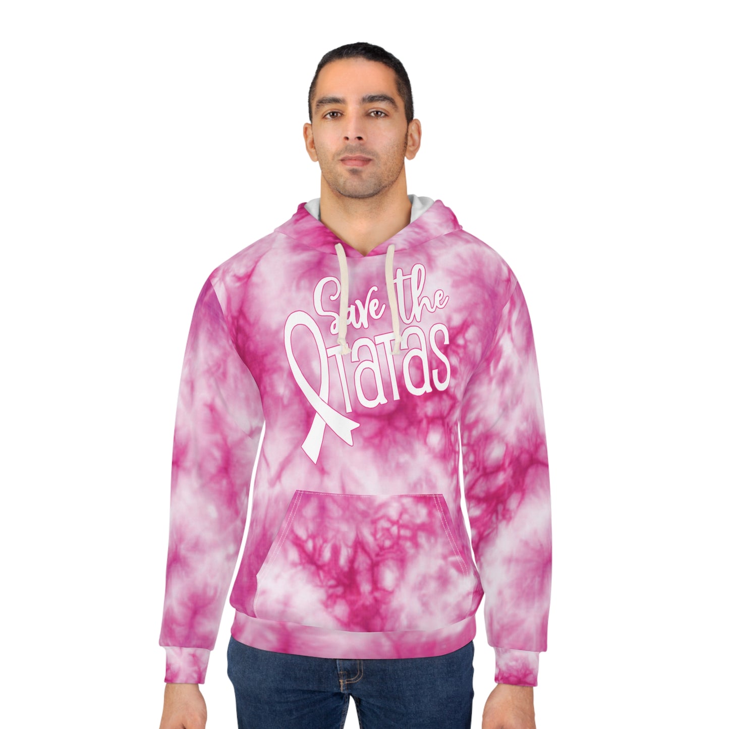 Unisex Pullover Hoodie - Pink Tie-Dye - Save the TaTas