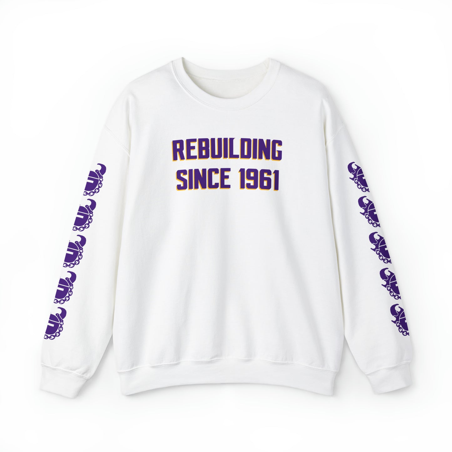 Unisex Heavy Blend™ Crewneck - Rebuilding Since 1961 + Game Day Helmet (Sleeves)