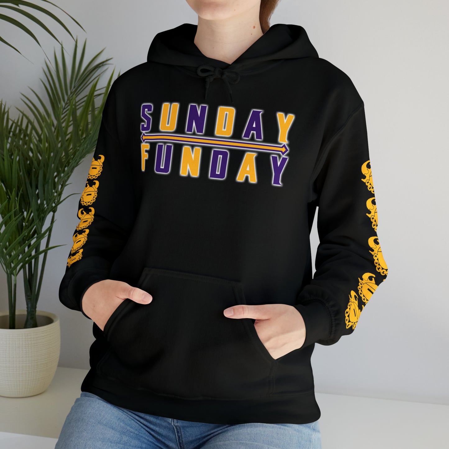 Unisex Heavy Blend™ Hooded Sweatshirt - Sunday FUNday + Game Day Helmet (Sleeves)
