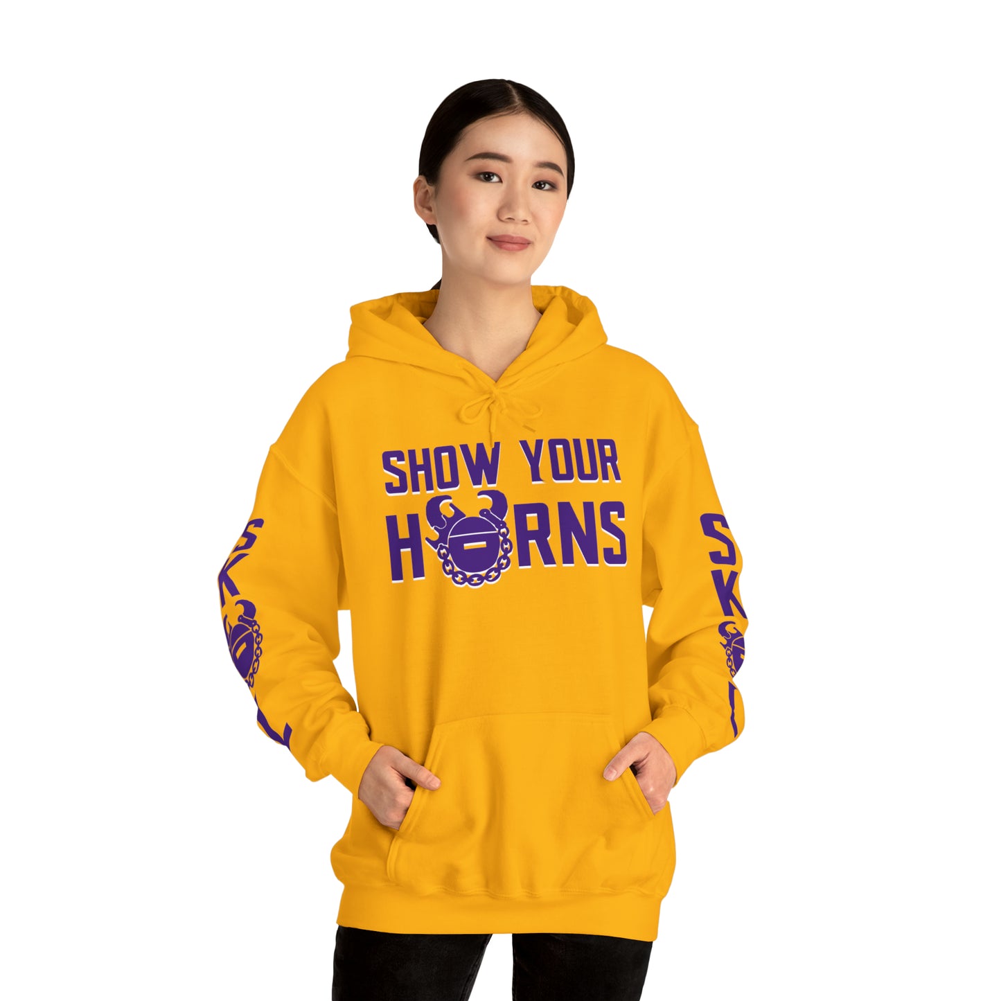 Unisex Heavy Blend™ Hooded Sweatshirt - Show Your Horns + Original (Sleeves)