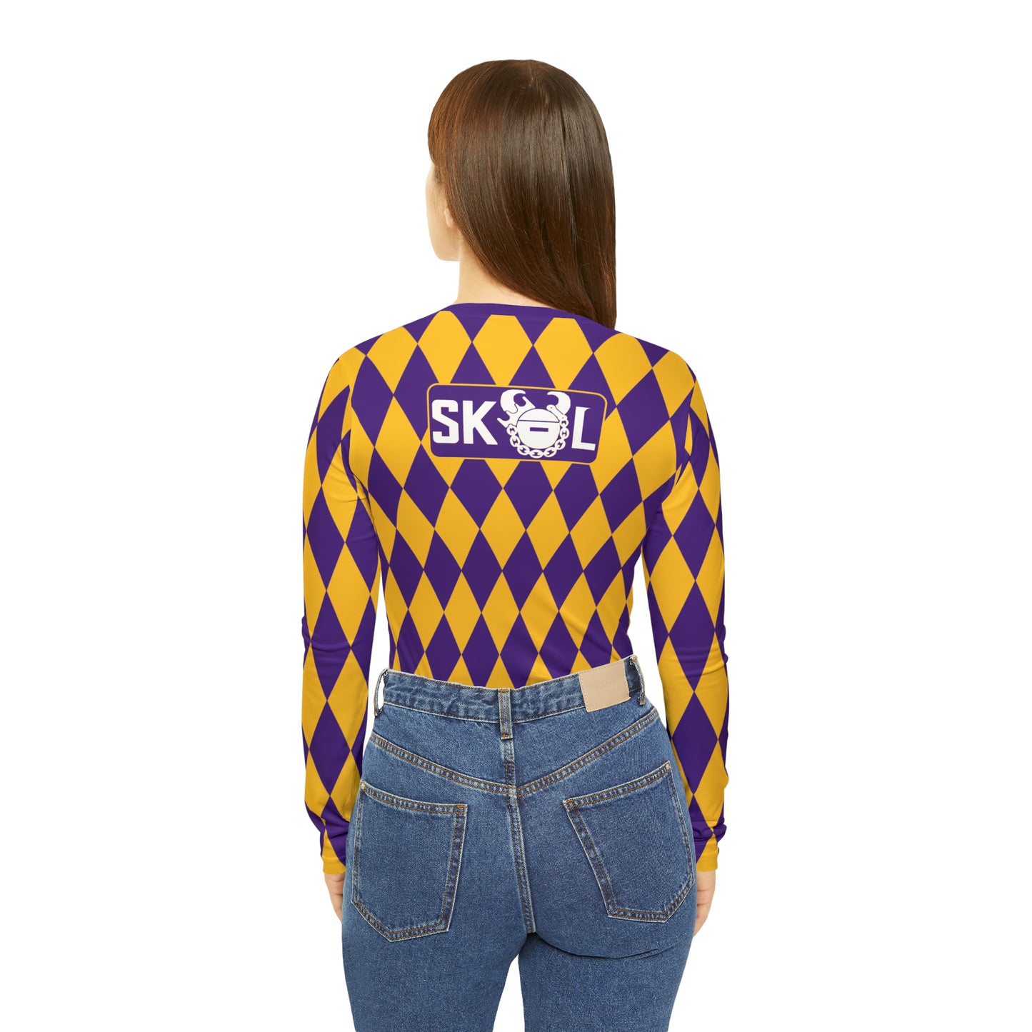 Women's Long Sleeve V-neck Shirt - Purple/Gold Diamonds - The Original