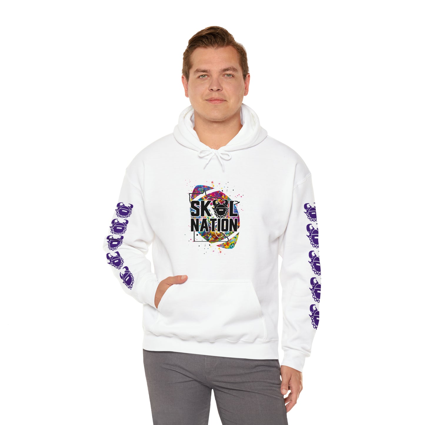 Unisex Heavy Blend™ Hooded Sweatshirt - MN Nation (Color Blast) + Game Day Helmet (Sleeves)