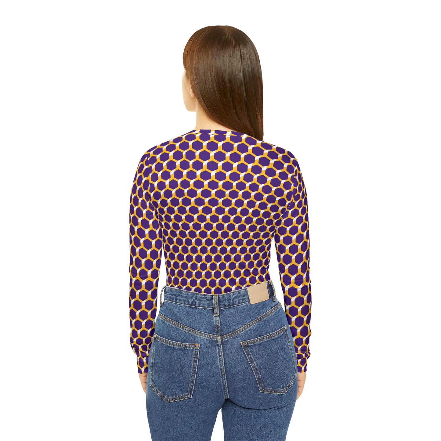Women's Long Sleeve V-neck Shirt - Purple/Gold Hex