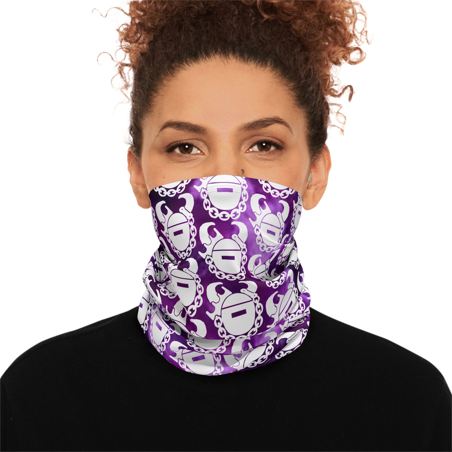 Winter Neck Gaiter With Drawstring - Purple Tie-Dye/Helmets