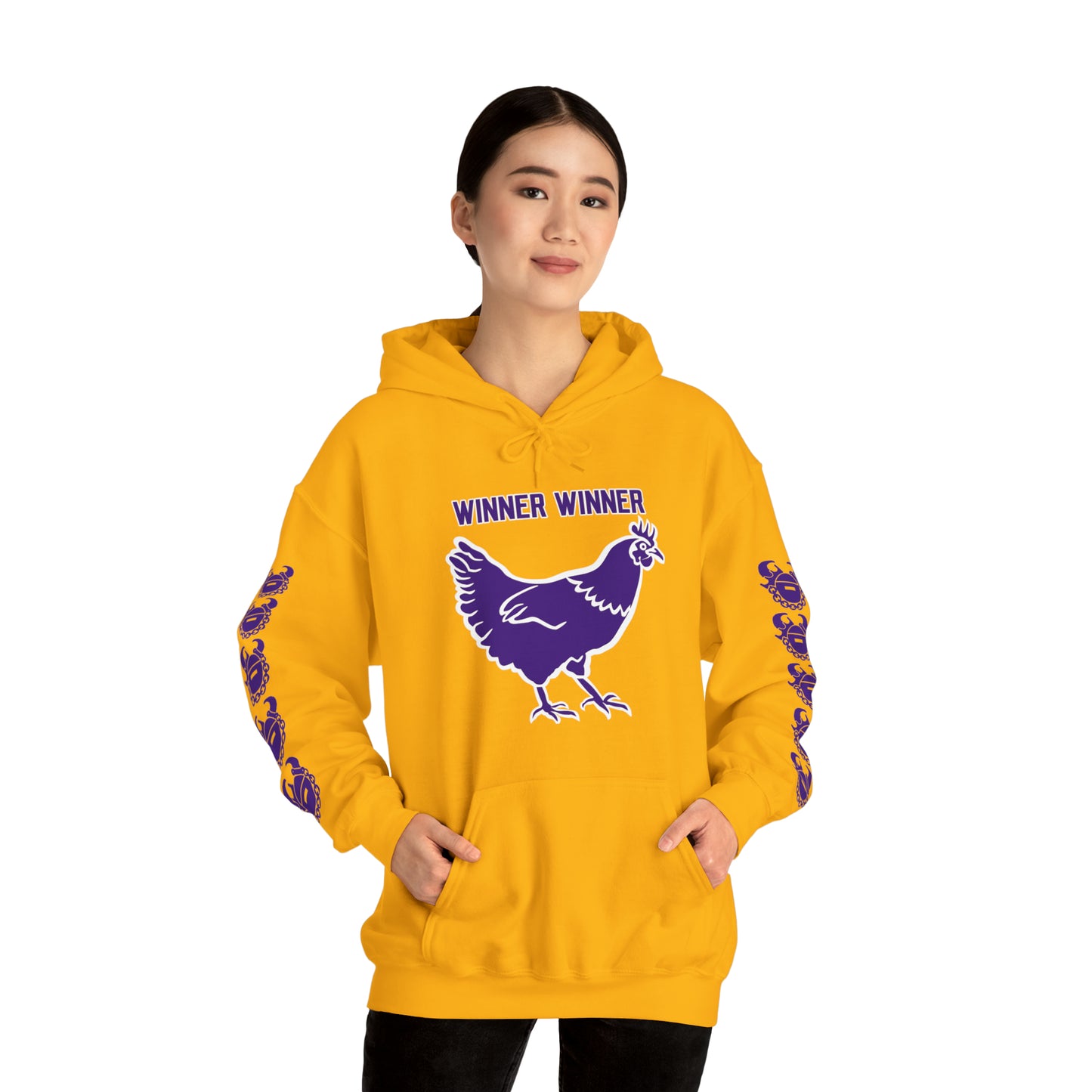 Unisex Heavy Blend™ Hooded Sweatshirt - Winner Winner Chicken Dinner + Game Day Helmet (Sleeves)