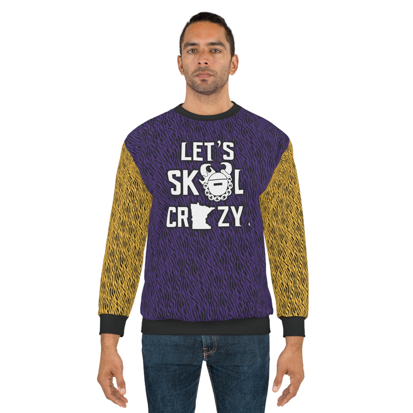 Unisex Crewneck - Purple & Gold Zebra Print - Let's go Crazy!