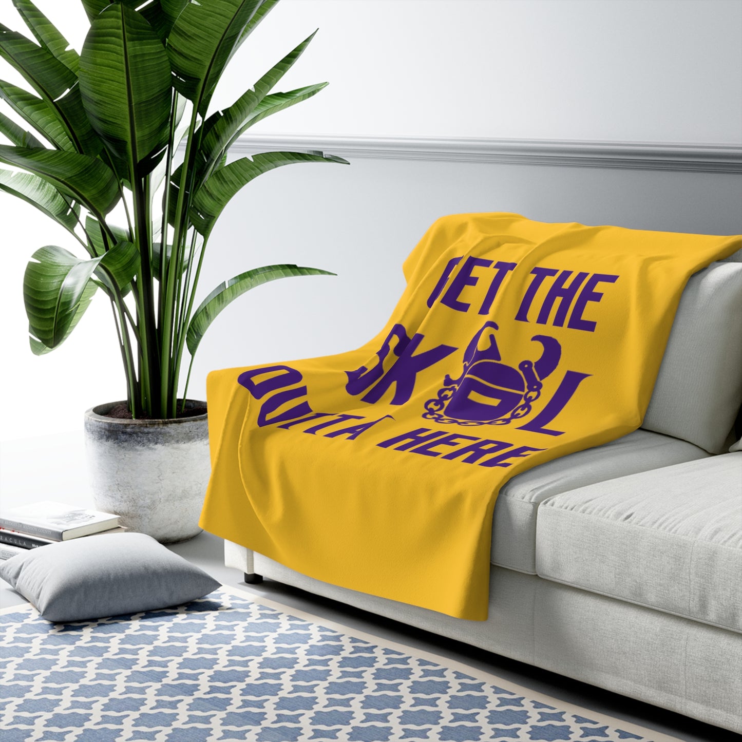 Sherpa Fleece Blanket - Gold/Purple - Get OUTTA Here