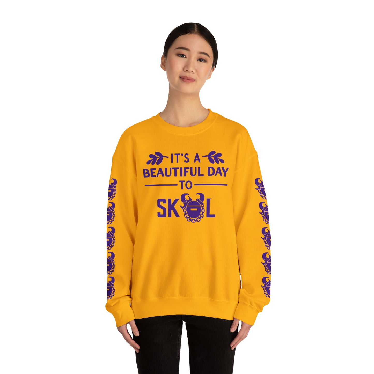 Unisex Heavy Blend™ Crewneck - It's a Beautiful Day! + Game Day Helmet (Sleeves)