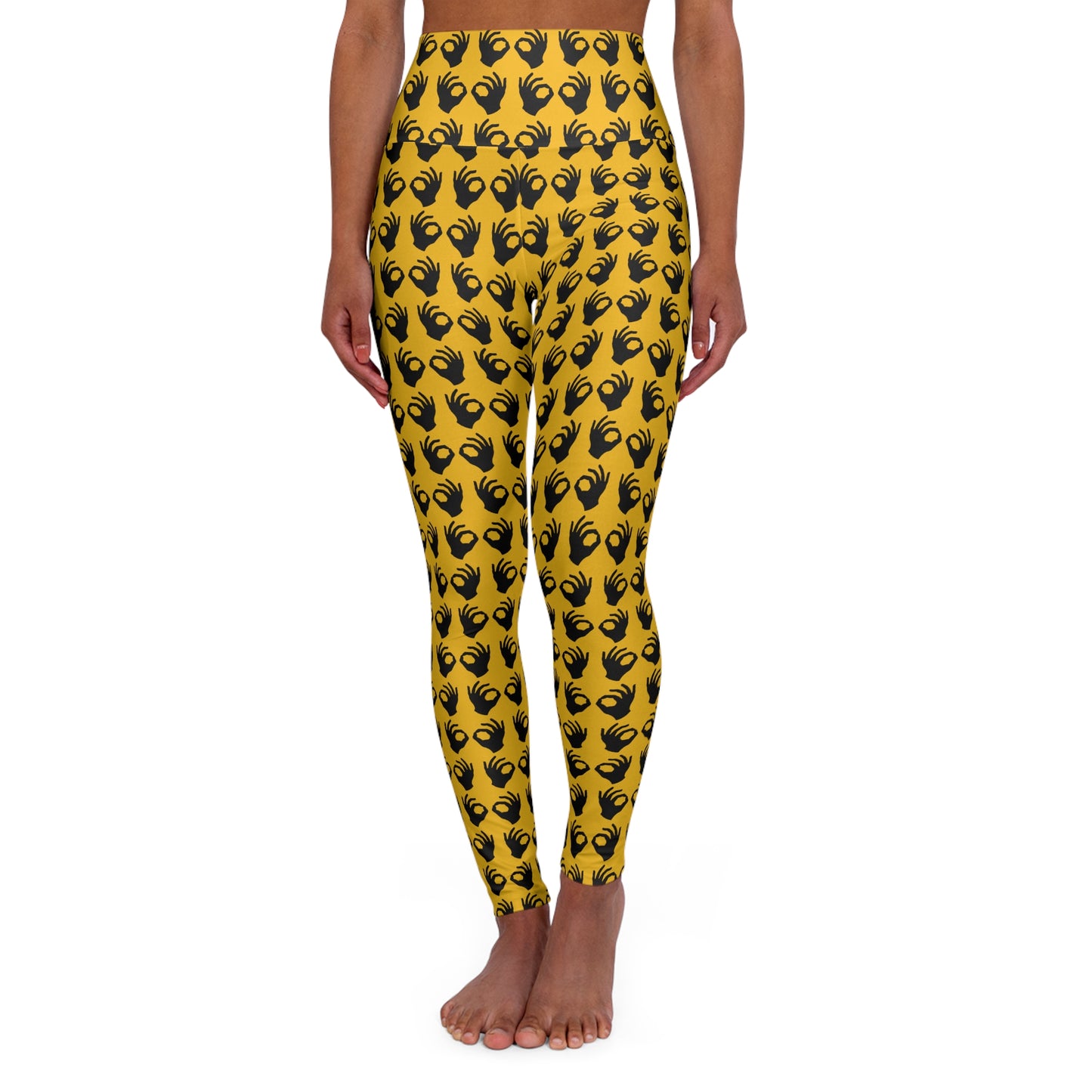 High Waisted Yoga Leggings - Gold/Black Griddy