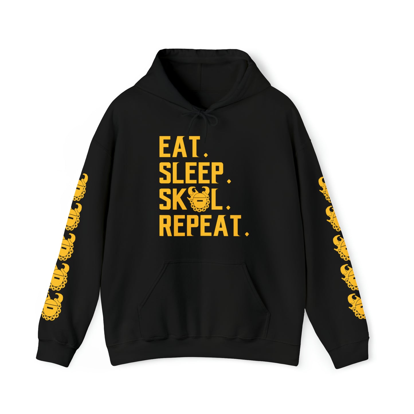 Unisex Heavy Blend™ Hooded Sweatshirt - Eat. Sleep. Repeat. + Game Day Helmet (Sleeves)