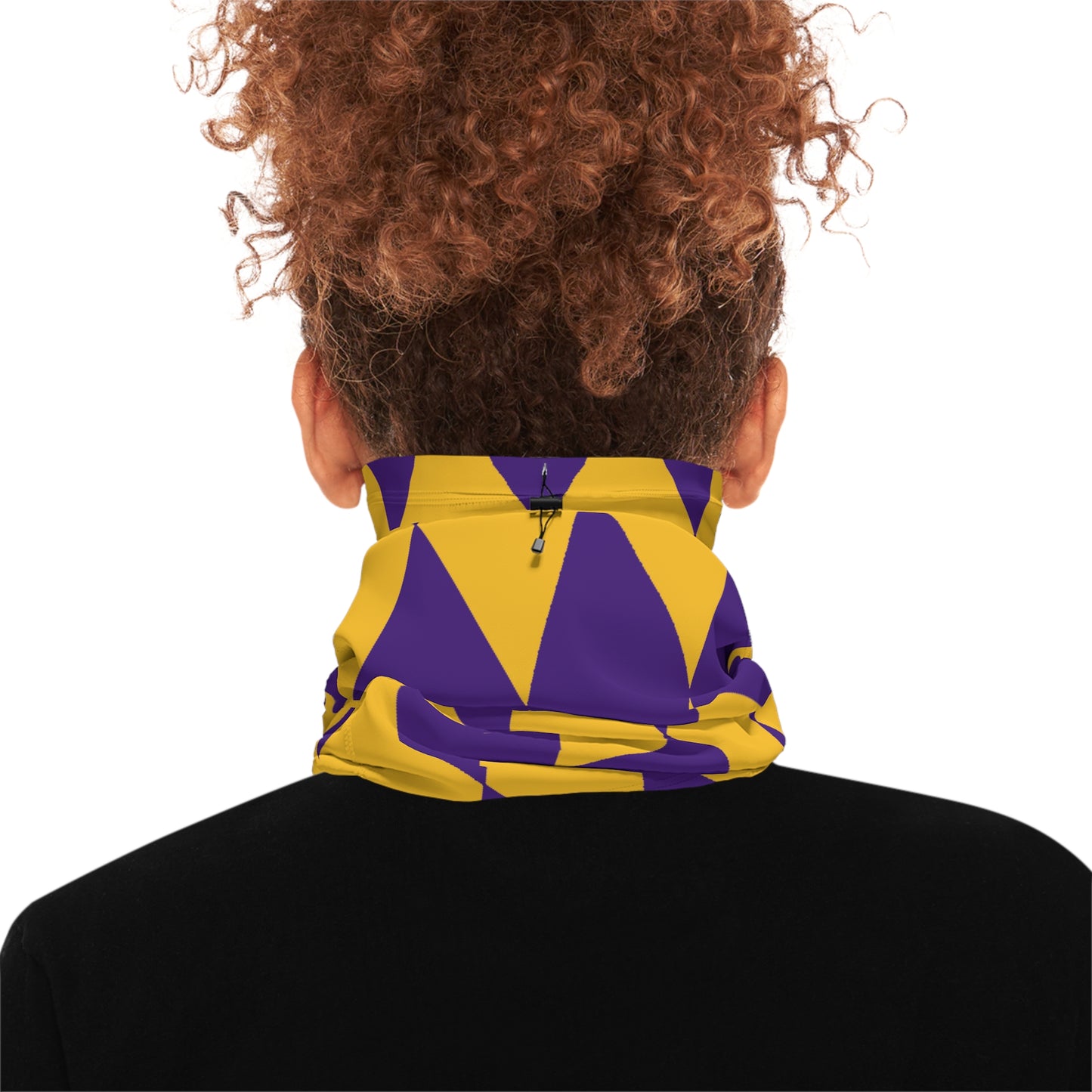 Winter Neck Gaiter With Drawstring - Purple/Gold Diamonds