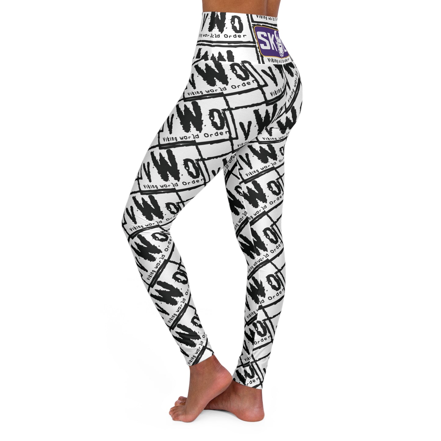 High Waisted Yoga Leggings - White/Black - VWO (Framed)