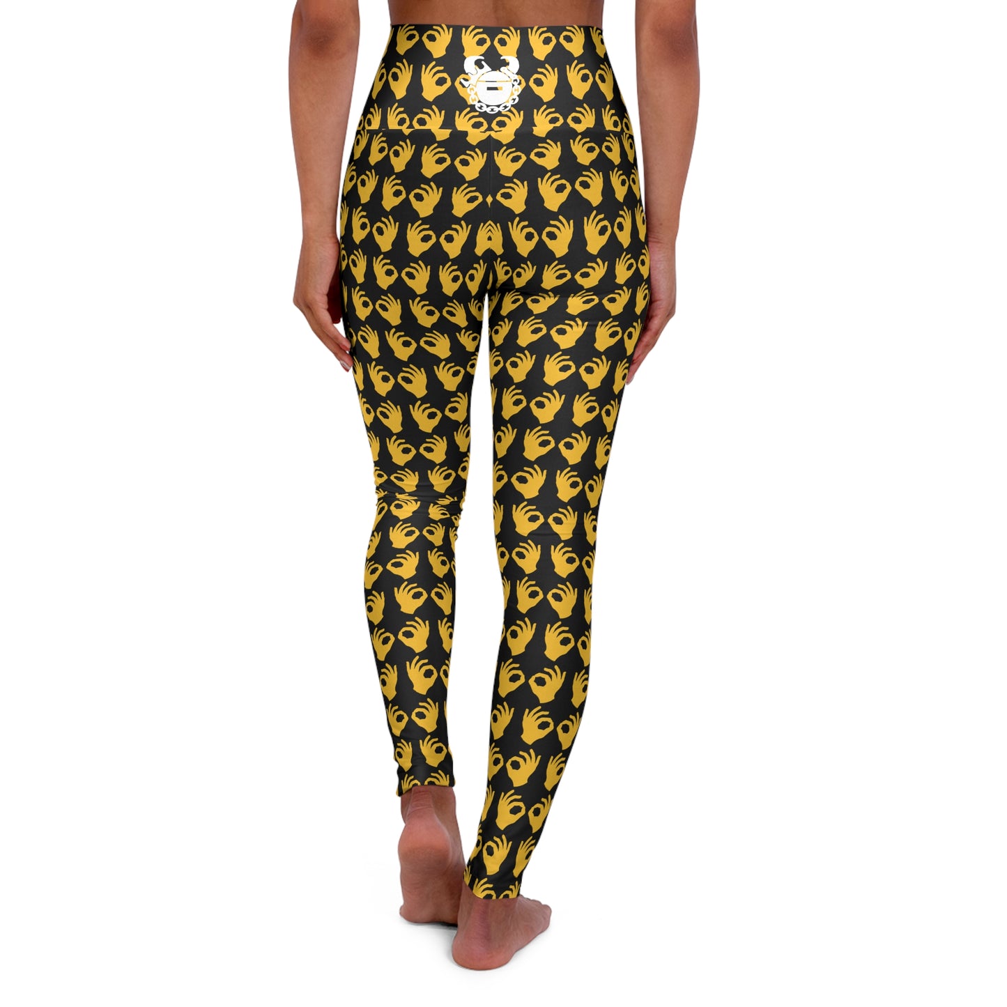 High Waisted Yoga Leggings - Black/Gold Griddy