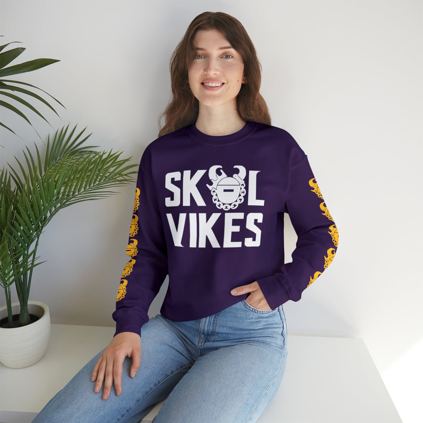 Unisex Heavy Blend™ Crewneck - Vikes + Game Day Helmet (Sleeves)