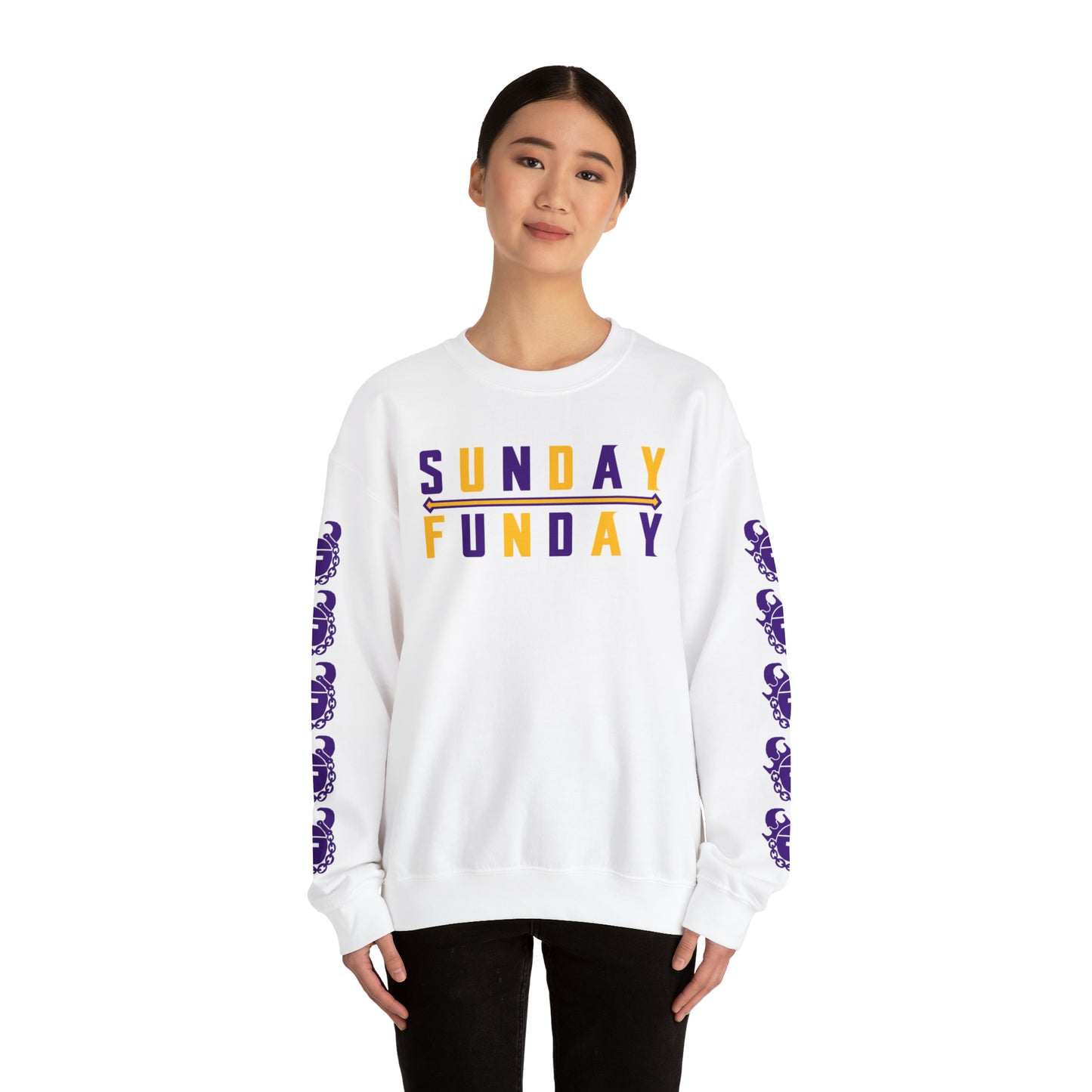 Unisex Heavy Blend™ Crewneck - Sunday FUNday + Game Day Helmet (Sleeves)