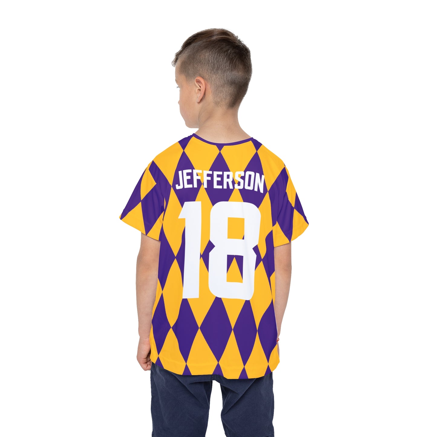 Kids Sports Jersey (Purple/Gold Diamonds) - Jersey #18