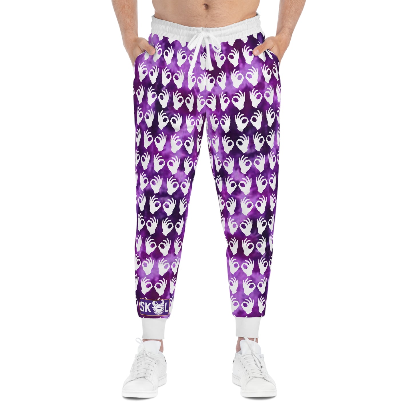 Unisex Athletic Joggers - Purple Tie-Dye/White Griddy