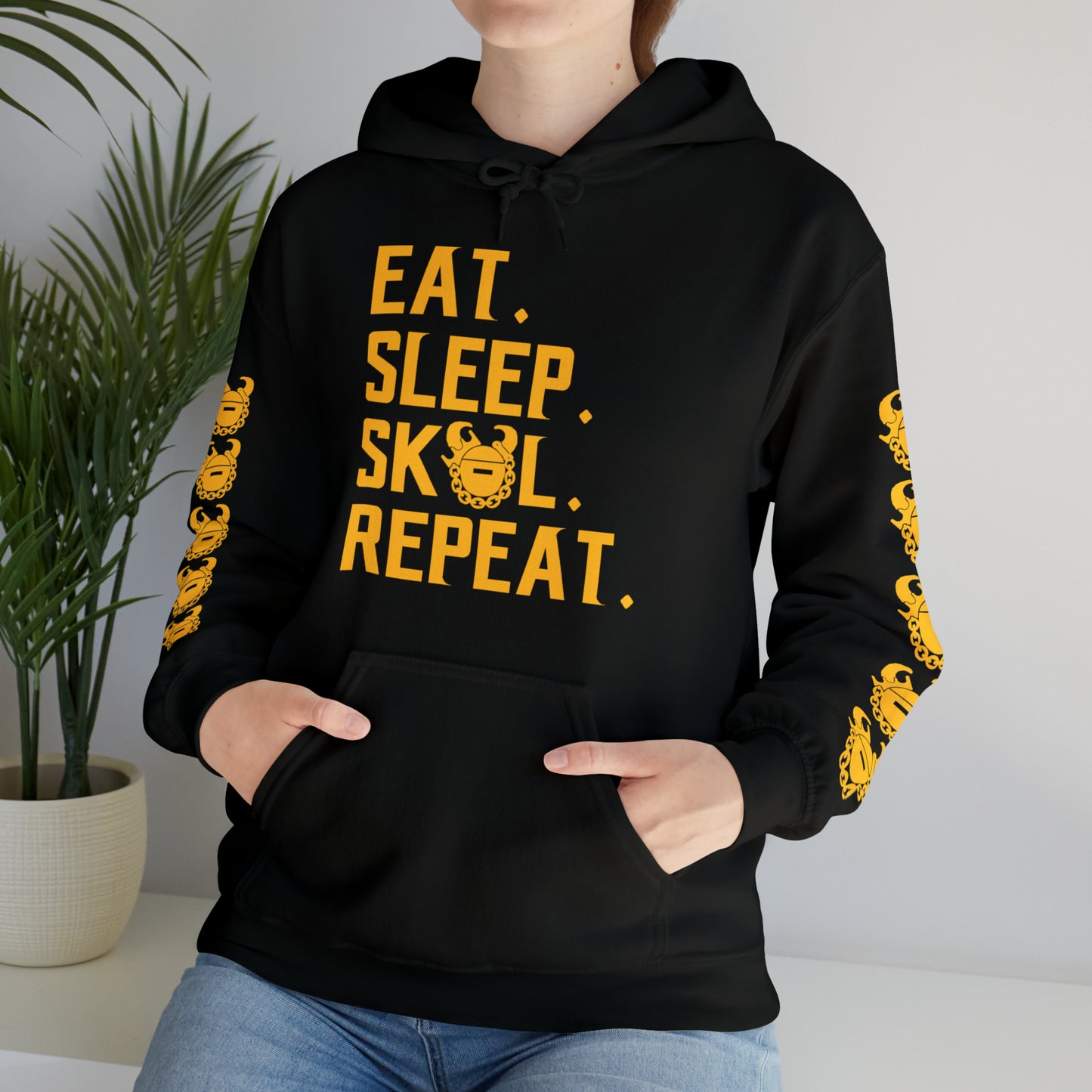 Unisex Heavy Blend™ Hooded Sweatshirt - Eat. Sleep. Repeat. + Game Day Helmet (Sleeves)