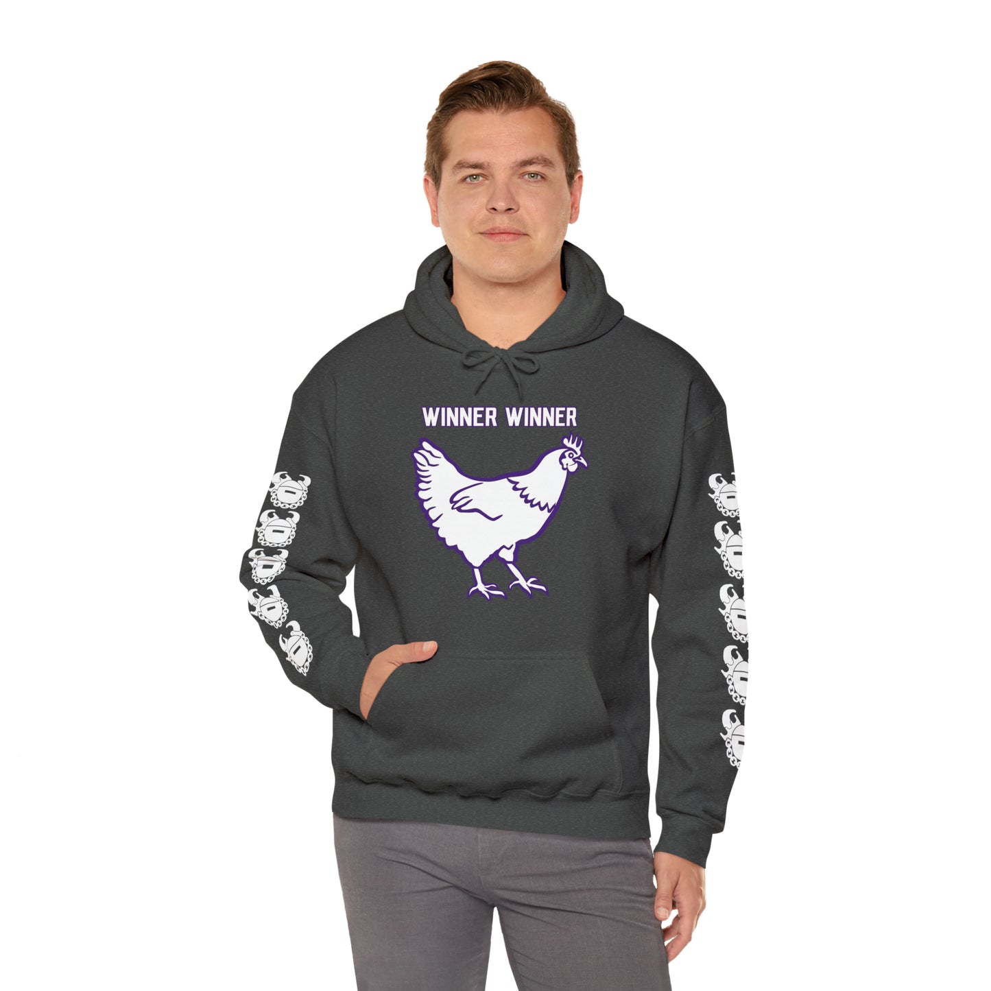 Unisex Heavy Blend™ Hooded Sweatshirt - Winner Winner Chicken Dinner + Game Day Helmet (Sleeves)