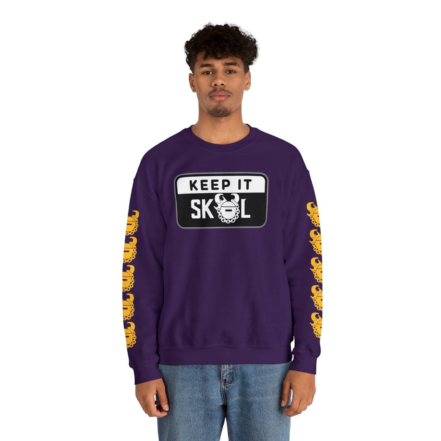 Unisex Heavy Blend™ Crewneck - Keep it Simple (Framed) + Game Day Helmet (Sleeves)