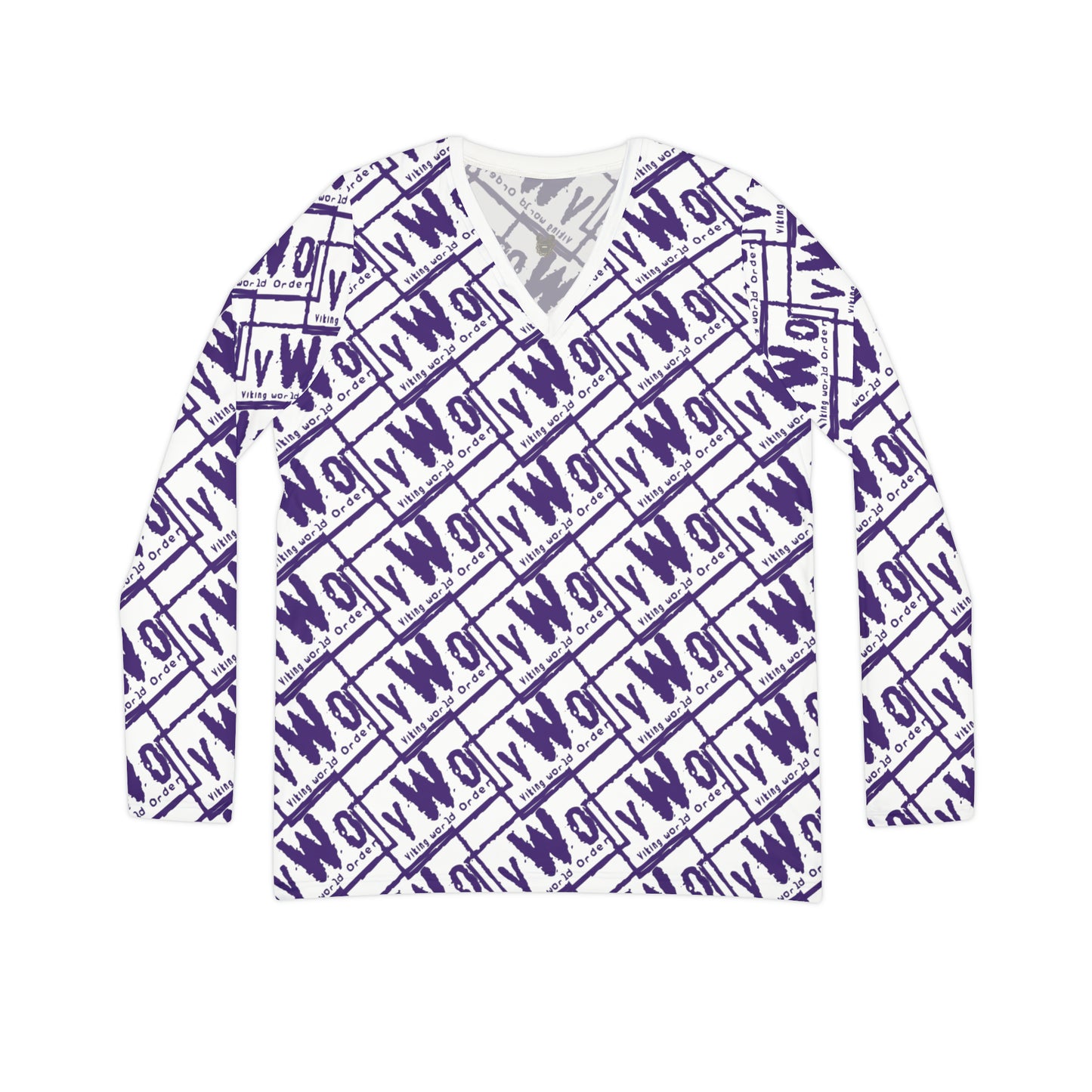 Women's Long Sleeve V-neck Shirt - White/Purple - VWO (Framed)