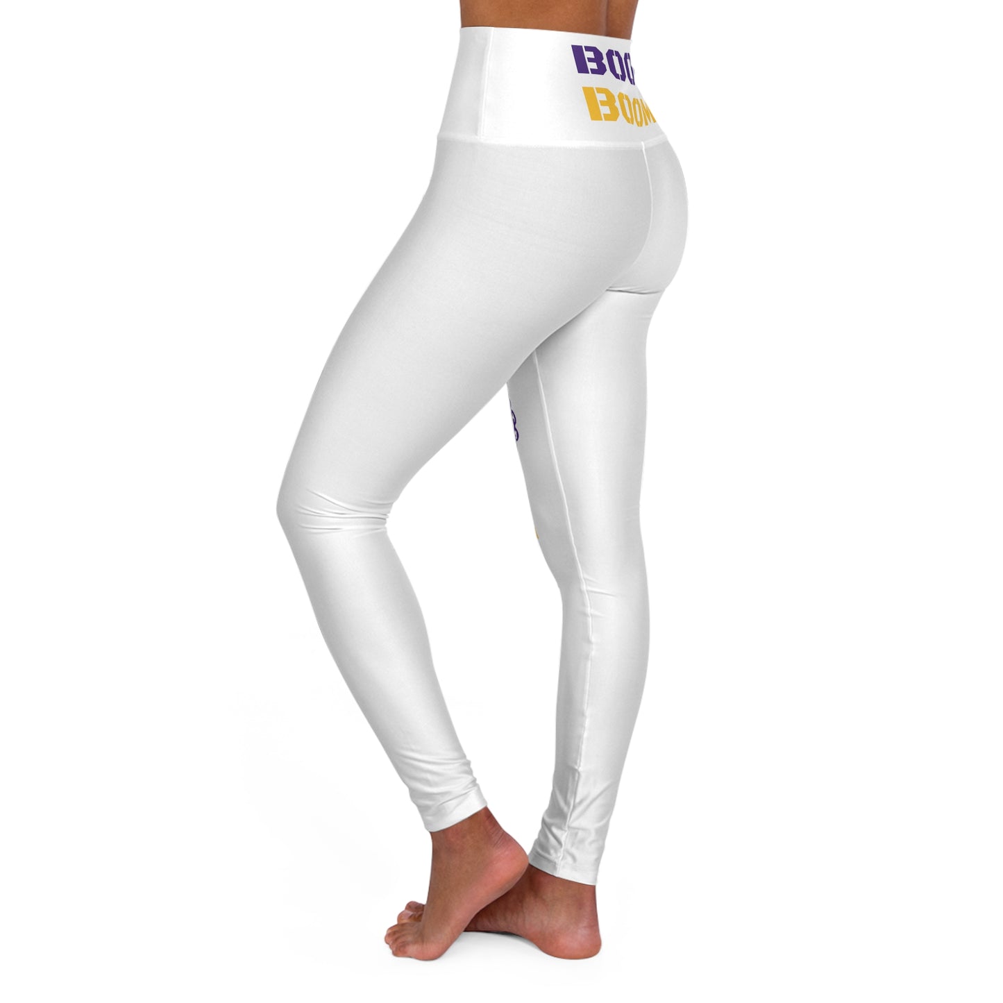 High Waisted Yoga Leggings - White - BOOM BOOM