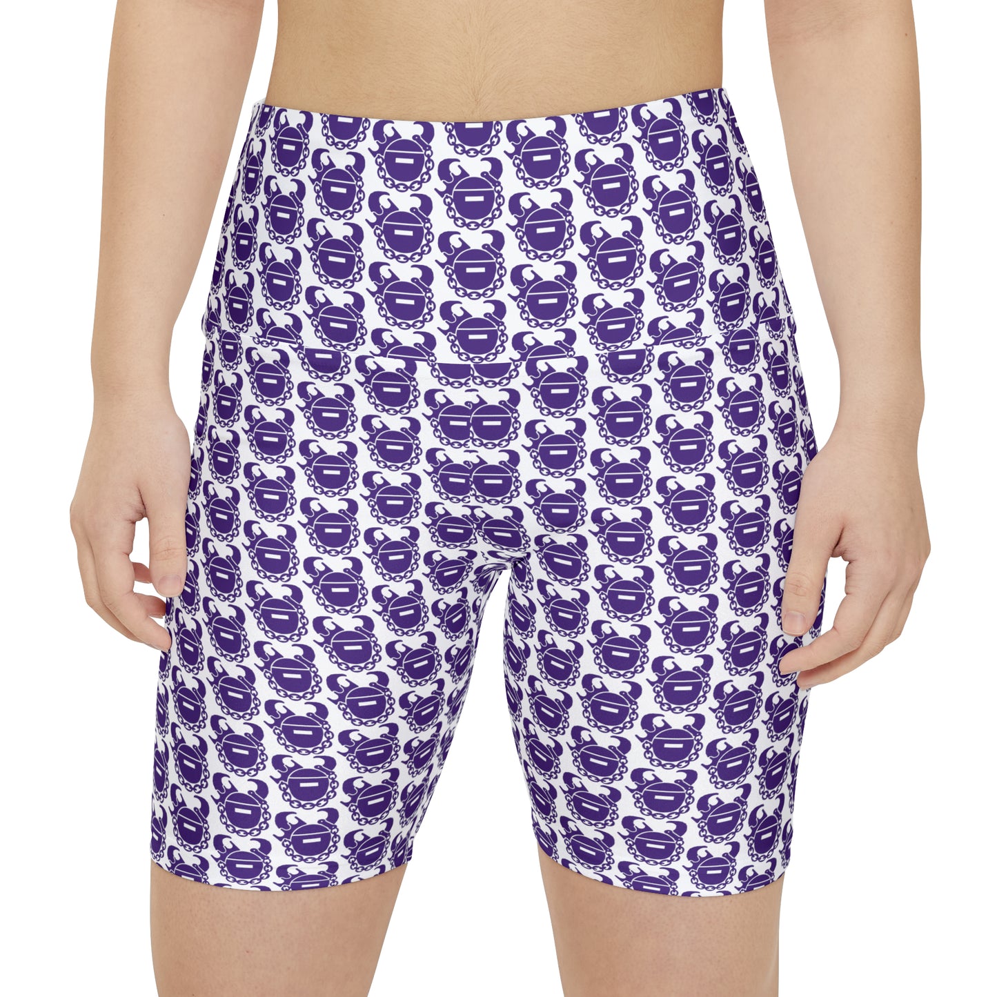 Women's Workout Shorts - White/Purple Helmets