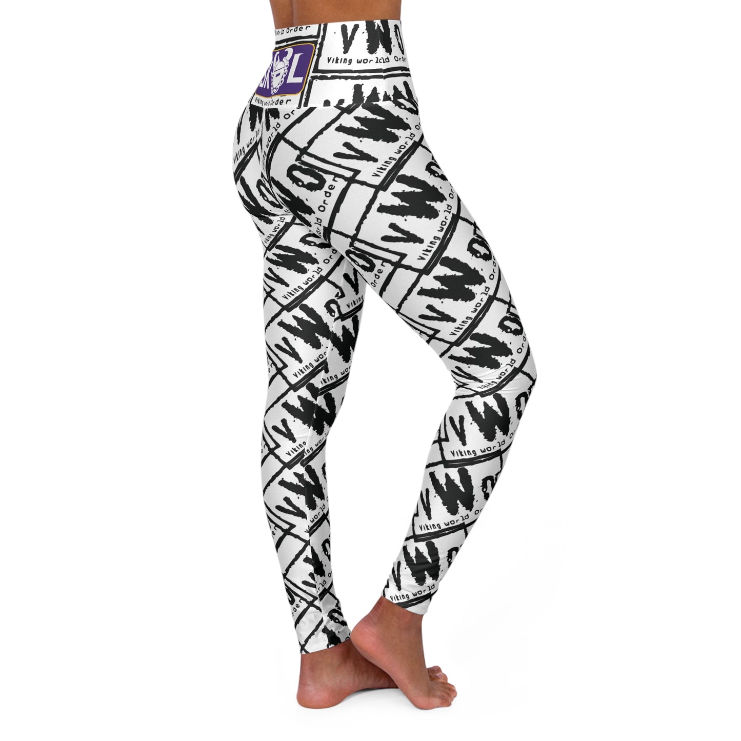 High Waisted Yoga Leggings - White/Black - VWO (Framed)