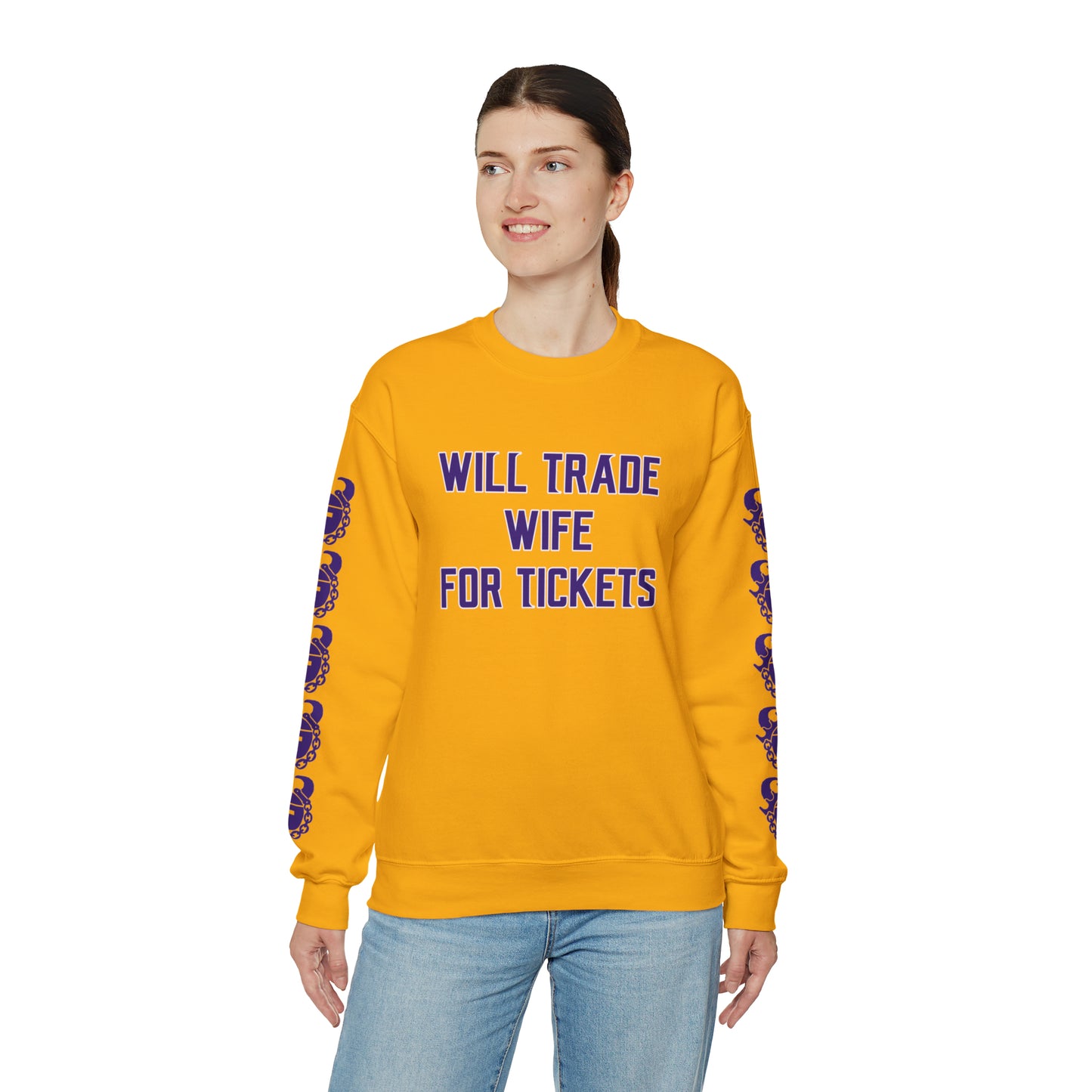 Unisex Heavy Blend™ Crewneck - Wife for Tickets + Game Day Helmet (Sleeves)